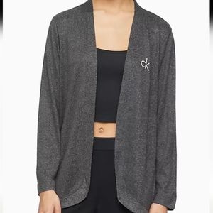 Calvin Klein Aurora Comfort CK Logo Open Front Sleep Cardigan Charcoal‎ Heather